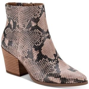 Sun Stone Snakeskin Boots Pointed Toe Eryn Booties Ankle Zipper Block Heel